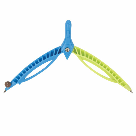 Циркуль ЮНЛАНДИЯ пластиковый, 120 мм, салатово-голубой, блистер, 210654 - Циркули и готовальни