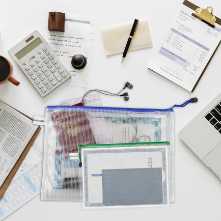 Папка-конверт СУПЕР КОМПЛЕКТ на молнии ПЛОТНЫЕ, 6 шт. (А4 - 2 шт., А5 - 4 шт.), сетчатая, BRAUBERG, 271347 - Папки-конверты на молнии