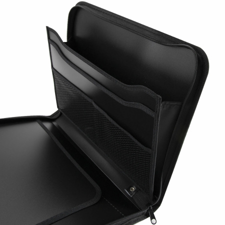 Папка на молнии пластиковая BRAUBERG, А4, 350х282х33 мм, 2 отделения, 4 кармана, бизнес-класс, черная, 225166 - Папки пластиковые с отделениями