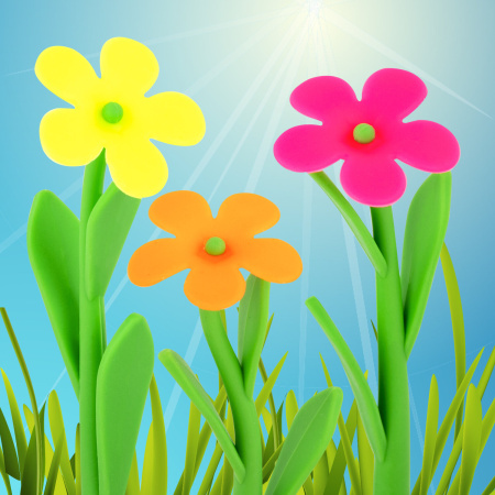 Ручка фигурная шариковая ЮНЛАНДИЯ "Цветочек", мягкий силиконовый корпус, ассорти, СИНЯЯ, пишущий узел 0,7 мм, 143779 - Ручки фигурные