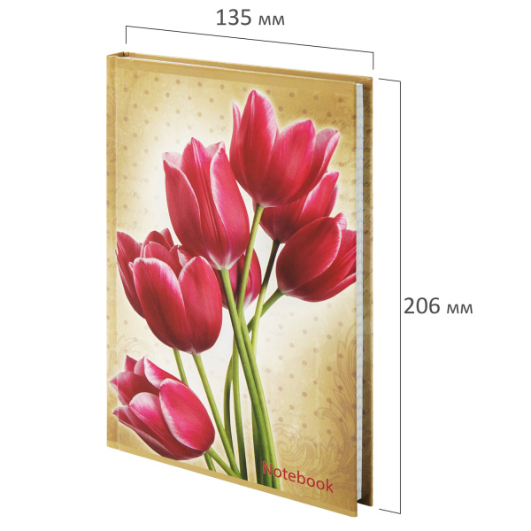 Блокнот А5 (135х206 мм), 96 л., твердый переплет, ламинированная обложка, клетка, BRAUBERG, "Цветы", 126112 - Блокноты в книжном переплете