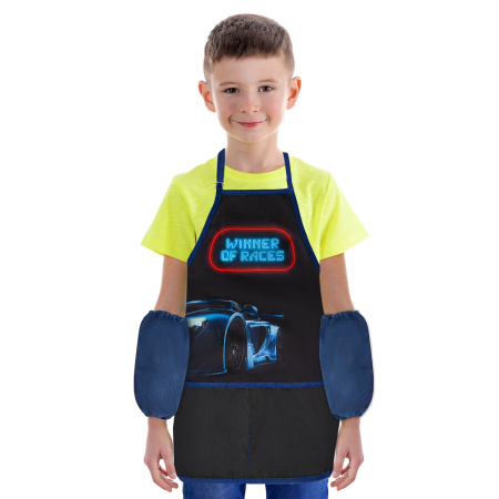 Фартук с нарукавниками для уроков труда BRAUBERG KIDS, 45x54 см, 2 кармана, "Winner of races", 271640 - Аксессуары для рисования