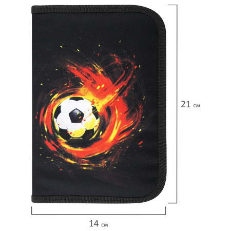 Пенал BRAUBERG с наполнением, 1 отделение, 1 откидная планка, 24 предмета, 21х14 см, "Fireball", 270723 - Пеналы с наполнением