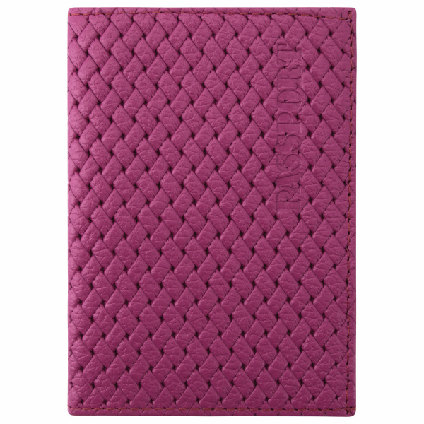 Обложка для паспорта натуральная кожа плетенка, "PASSPORT", розовая, STAFF "Profit", 237203