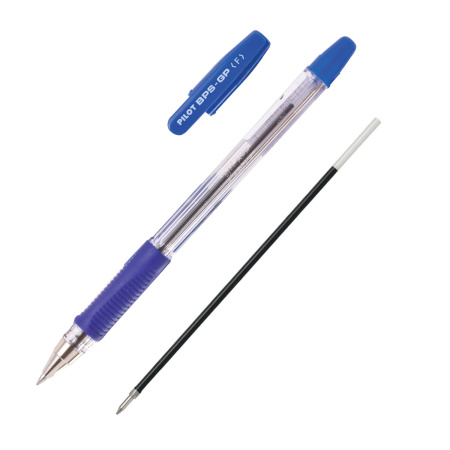 Ручка шариковая масляная с грипом PILOT "BPS-GP", СИНЯЯ, корпус прозрачный, узел 0,7 мм, линия письма 0,21 мм, BPS-GP-F, BРS-GP-F - Ручки шариковые неавтоматические