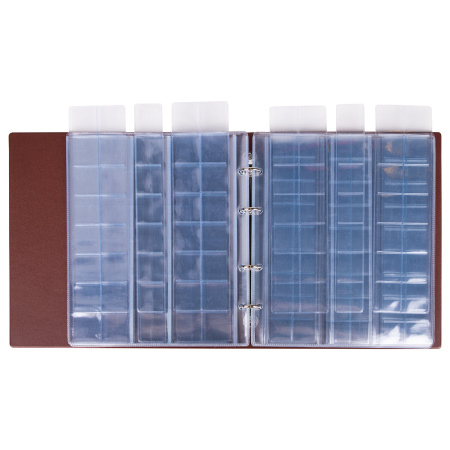 Альбом нумизмата для 380 монет (диаметр до 38 мм) и купюр, 253х238 мм, коричневый, ОСТРОВ СОКРОВИЩ, 237961 - Альбомы для монет и купюр