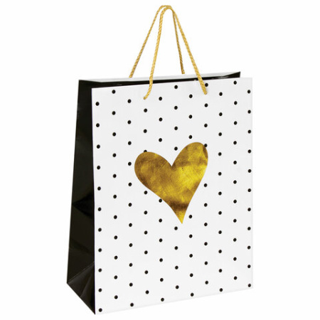 Пакеты подарочные 26x12,7x32,4 см, ЗОЛОТАЯ СКАЗКА "Золотое сердце", ламинированные, 12 штук, 606583
