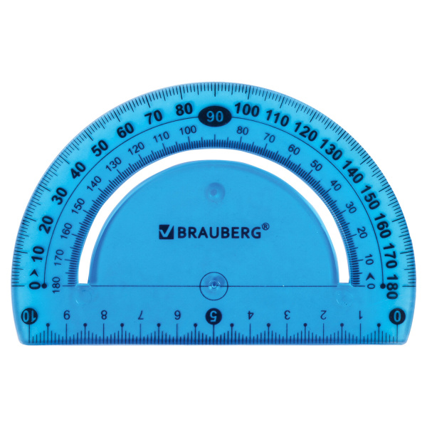 Транспортир 10 см гибкий BRAUBERG "FLEX", пластиковый, 180 градусов, ассорти, европодвес, 210676 - Транспортиры