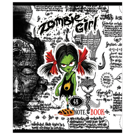 Тетрадь А5, 48 л., ПЗБМ, скоба, клетка, конгрев, выборочный TWIN лак, "Зомбаки" (5 видов), 028985 - Тетради 40-48 листов
