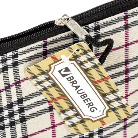 Папка-конверт на молнии МАЛОГО ФОРМАТА (255х130 мм), ткань в клетку, BRAUBERG "Checked", 223894 - Папки-конверты на молнии