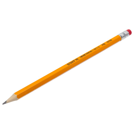 Карандаш чернографитный STAFF "EVERYDAY" BLP-724, 1 шт., НВ, с ластиком, корпус желтый, 181724 - Карандаши чернографитные