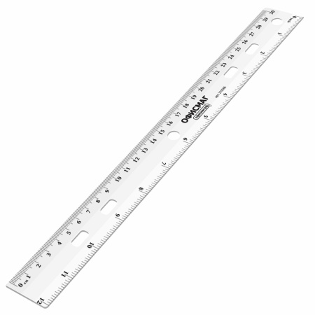 Линейка пластиковая 30 см, ОФИСМАГ, прозрачная, европодвес, 210286 - Линейки