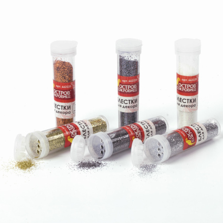 Блестки (глиттер) для декора, ОСТРОВ СОКРОВИЩ, МЕТАЛЛИК, 7 грамм, ассорти, 1 шт, 662220 - Блестки для декора