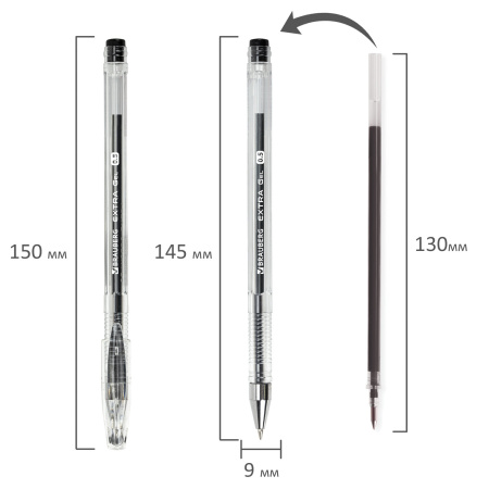 Ручка гелевая BRAUBERG "EXTRA", ЧЕРНАЯ, корпус прозрачный, узел 0,5 мм, линия 0,35 мм, 143900 - Ручки гелевые неавтоматические