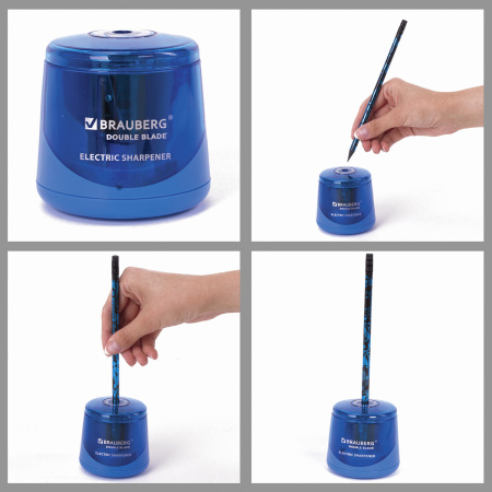 Точилка электрическая BRAUBERG DOUBLE BLADE BLUE, двойное лезвие, питание от 2 батареек AA, 229605 - Точилки электрические