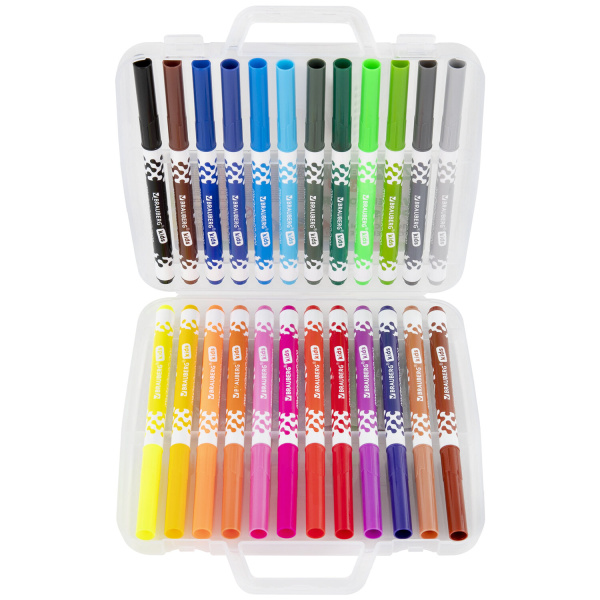 Фломастеры в портфельчике утолщенные 24 цвета, вентилируемый колпачок, BRAUBERG KIDS, 152186 - Фломастеры классические