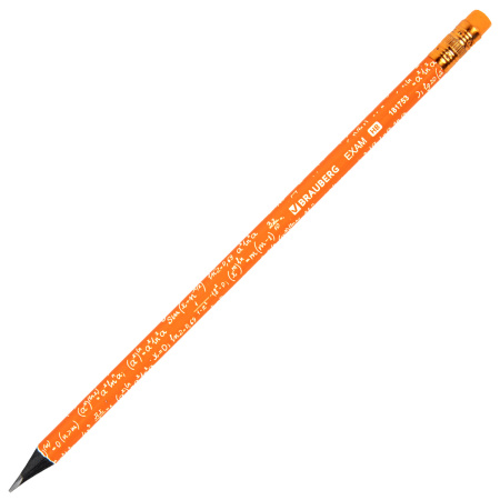 Карандаш чернографитный BRAUBERG "EXAM", 1 шт., HB, с ластиком, корпус ассорти, 181753 - Карандаши чернографитные