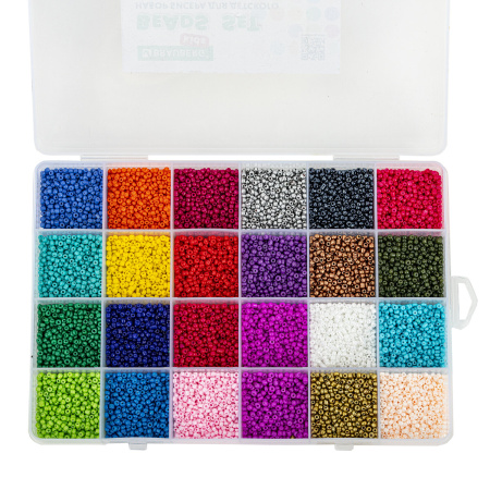 Набор BEADS SET для творчества, рукоделия и создания украшений из бисера, 6000 бусин, 24 вида, нить, BRAUBERG KIDS, 664696 - Наборы для изготовления бижутерии