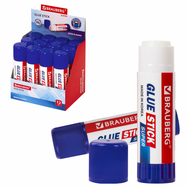 Клей-карандаш BRAUBERG SUPER, 36 г, ЮЖНАЯ КОРЕЯ, 229543 - Клей-карандаш