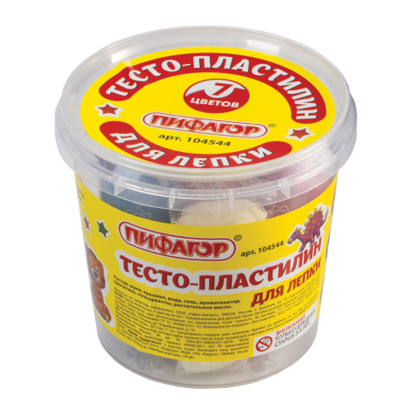 Пластилин на растительной основе (тесто для лепки) ПИФАГОР, 7 цветов, 210 г, пластиковый стакан, 104544 - Пластилин