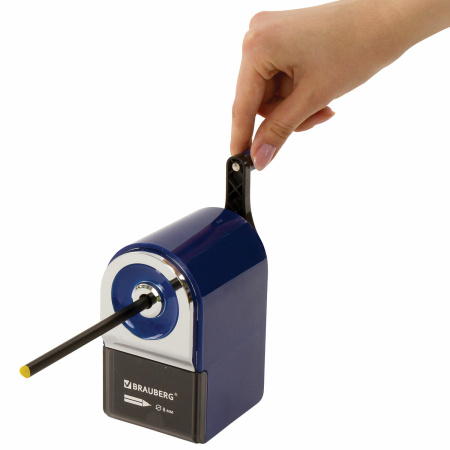 Точилка механическая BRAUBERG "ORIGINAL", для чернографитных и цветных карандашей, крепление к столу, корпус синий, 228480 - Точилки механические