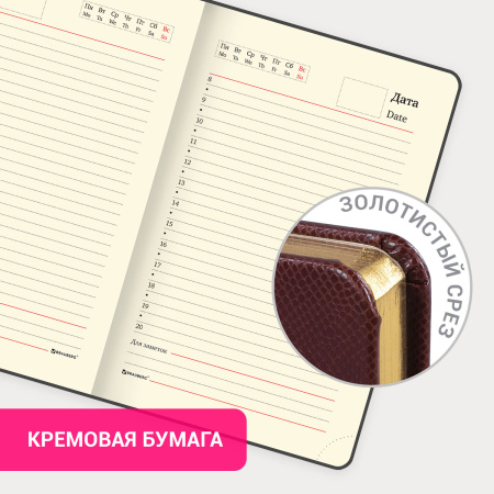 Ежедневник недатированный МАЛЫЙ ФОРМАТ А6 (100х150 мм) BRAUBERG "Iguana", кожзам, 160 л., темно-коричневый, 125105 - Ежедневники с покрытием "под кожу и ткань"