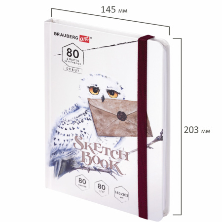 Скетчбук, белая бумага 80 г/м2, 145х203 мм, 80 л., резинка, твердый, BRAUBERG ART DEBUT "Хогвартс", 114581 - Альбомы, скетчбуки и бумага для графики и эскизов