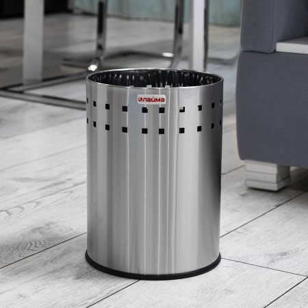 Корзина металлическая для мусора LAIMA "Bionic", 12 л, матовая, перфорированная, несгораемая, 232268 - Корзины для бумаг