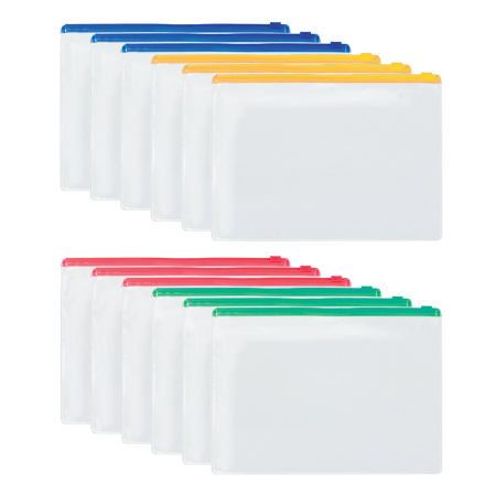 Папка-конверт СУПЕР КОМПЛЕКТ на молнии, 12 штук, А4 (335х238 мм), BRAUBERG, 271346 - Папки-конверты на молнии