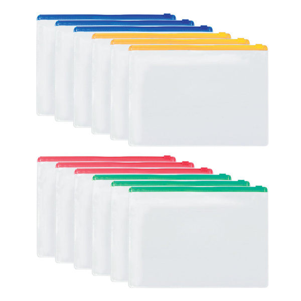 Папка-конверт СУПЕР КОМПЛЕКТ на молнии, 12 штук, А4 (335х238 мм), BRAUBERG, 271346 - Папки-конверты на молнии