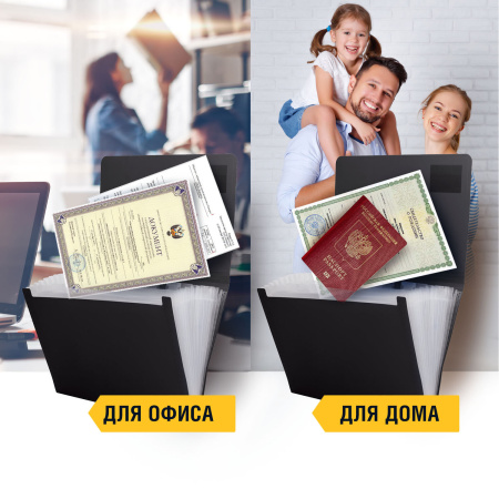 Папка на резинках BRAUBERG "Business", А4, 13 отделений, пластиковый индекс, черная, 0,5 мм, 224147 - Папки пластиковые с отделениями