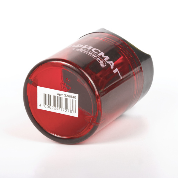 Точилка ОФИСМАГ с контейнером, пластиковая, цилиндрическая, красная, 226940 - Точилки ручные