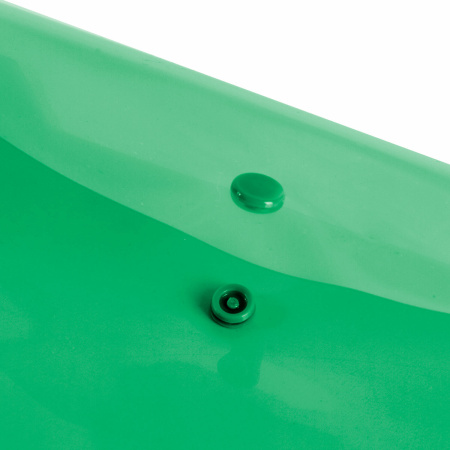 Папка-конверт с кнопкой STAFF, А4, до 100 листов, прозрачная, зеленая 0,15 мм, 270468 - Папки-конверты с кнопкой