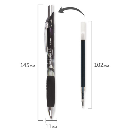 Ручка гелевая автоматическая с грипом BRAUBERG "Jet Gel", ЧЕРНАЯ, печать, узел 0,6 мм, линия письма 0,4 мм, 142691 - Ручки гелевые автоматические