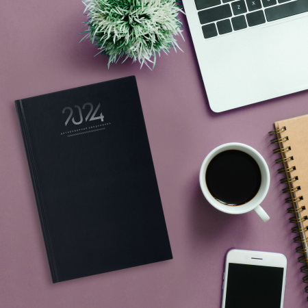 Ежедневник датированный 2024 145х215 мм, А5, STAFF, ламинированная обложка, Black, 115146 - Ежедневники с твердой обложкой