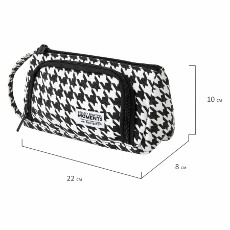 Пенал-косметичка BRAUBERG с ручкой, 1 откидная планка, полиэстер, 22x10х8 см, "Houndstooth", 271560 - Пеналы мягкие