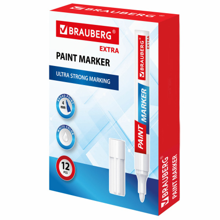 Маркер-краска лаковый EXTRA (paint marker) 4 мм, БЕЛЫЙ, УСИЛЕННАЯ НИТРО-ОСНОВА, BRAUBERG, 151978 - Маркеры-краски лаковые
