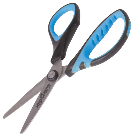 Ножницы ЮНЛАНДИЯ "BASIC", 155 мм, ребристые резиновые вставки, черно-голубые, европодвес, 236991 - Ножницы детские