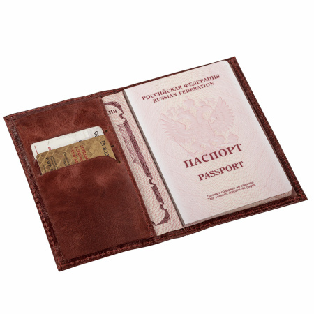 Обложка для паспорта натуральная кожа пулап, "Passport", кожаные карманы, коричневая, BRAUBERG, 238197 - Обложки для паспорта