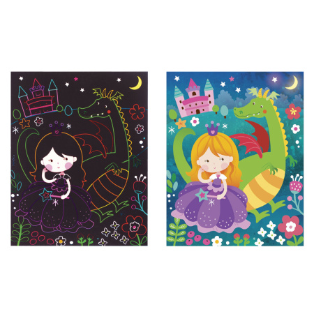 Гравюра магическая "Принцесса и дракоша", А5, 2 основы в комплекте, с трафаретом, ЮНЛАНДИЯ, 662690 - Гравюры