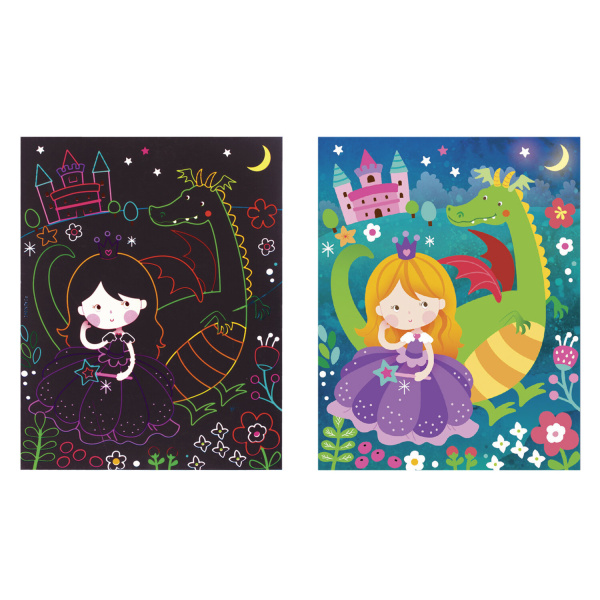 Гравюра магическая "Принцесса и дракоша", А5, 2 основы в комплекте, с трафаретом, ЮНЛАНДИЯ, 662690 - Гравюры