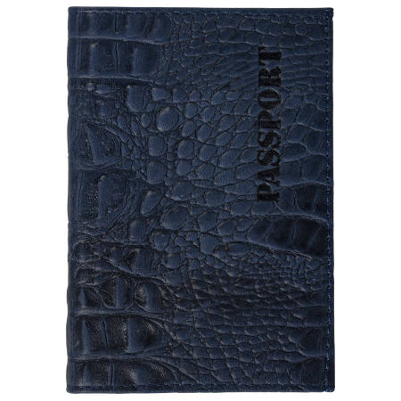 Обложка для паспорта натуральная кожа кайман, "PASSPORT", темно-синяя, BRAUBERG, 237196 - Обложки для паспорта