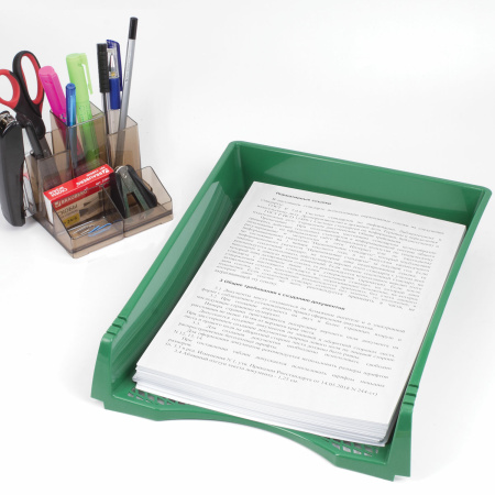 Лоток горизонтальный для бумаг STAFF "Profit", A4 (330х260х60 мм), полипропилен, зеленый, 237273 - Лотки горизонтальные (поддоны)