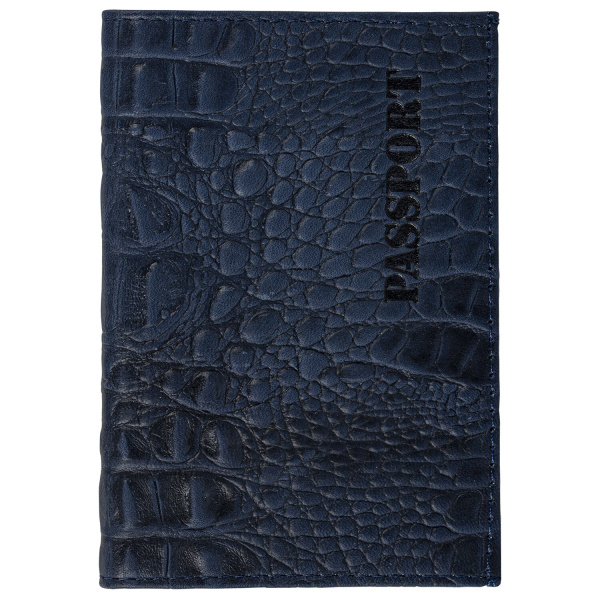 Обложка для паспорта натуральная кожа кайман, "PASSPORT", темно-синяя, BRAUBERG, 237196 - Обложки для паспорта