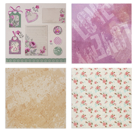 Бумага для скрапбукинга 15х15 см "Шебби-шик", двусторонняя, 12 листов, 12 дизайнов, 180 г/м2, ОСТРОВ СОКРОВИЩ, 662761 - Наборы бумаги