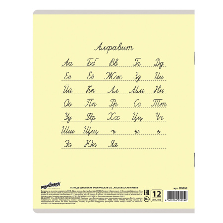 Тетрадь 12 л. ЮНЛАНДИЯ КЛАССИЧЕСКАЯ, частая косая линия, обложка картон, АССОРТИ 5 видов, 105650 - Тетради 12-24 листов