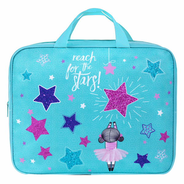 Папка на молнии с ручками BRAUBERG А4, 1 отделение, полиэстер, 80 мм, "Shining stars", 271479 - Папки-сумки с ручками