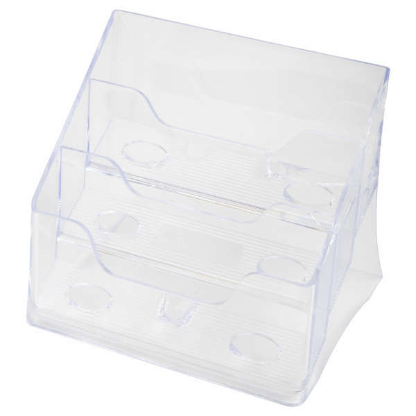 Подставка для визиток настольная BRAUBERG-CONTRACT, на 150 шт., 85х100х75 мм, 3 отделения, прозрачная, 235406 - Подставки для визиток