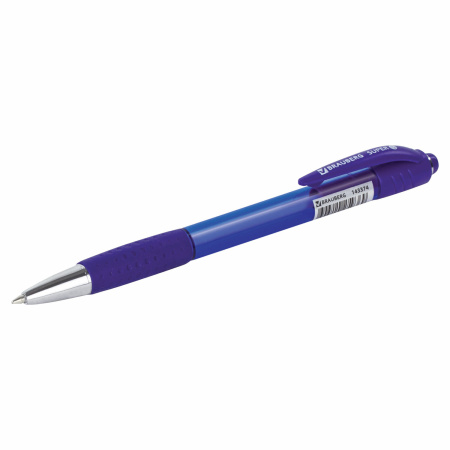 Ручка шариковая автоматическая с грипом BRAUBERG SUPER, СИНЯЯ, корпус синий, узел 0,7 мм, линия письма 0,35 мм, 1 шт, 143374 - Ручки шариковые автоматические