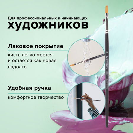 Кисть художественная проф. BRAUBERG ART CLASSIC, синтетика мягкая под колонок, плоск, № 6, кор руч, 200698 - Кисти художественные из синтетического волоса